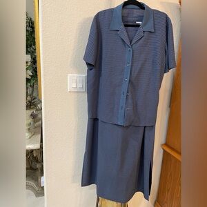 🦋Vintage 2 PC Sag Harbor Woman blue checkered dress w denim SZ 2X Sleeveless